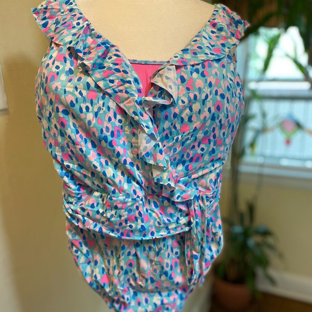 Lilly Pulitzer Delphie Ruffled One-piece Swimsuit- Blue Ibiza Hottie Dot…